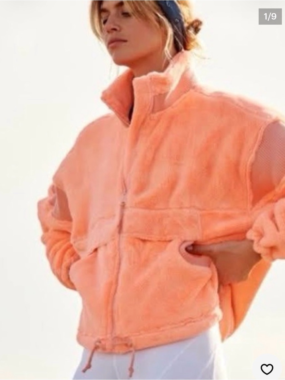 Free people, seeing stars fleece jacket, cantaloupe orange